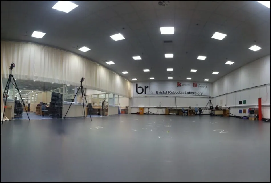 Indoor flight arena with motion capture at Bristol Robotics Laboratory
