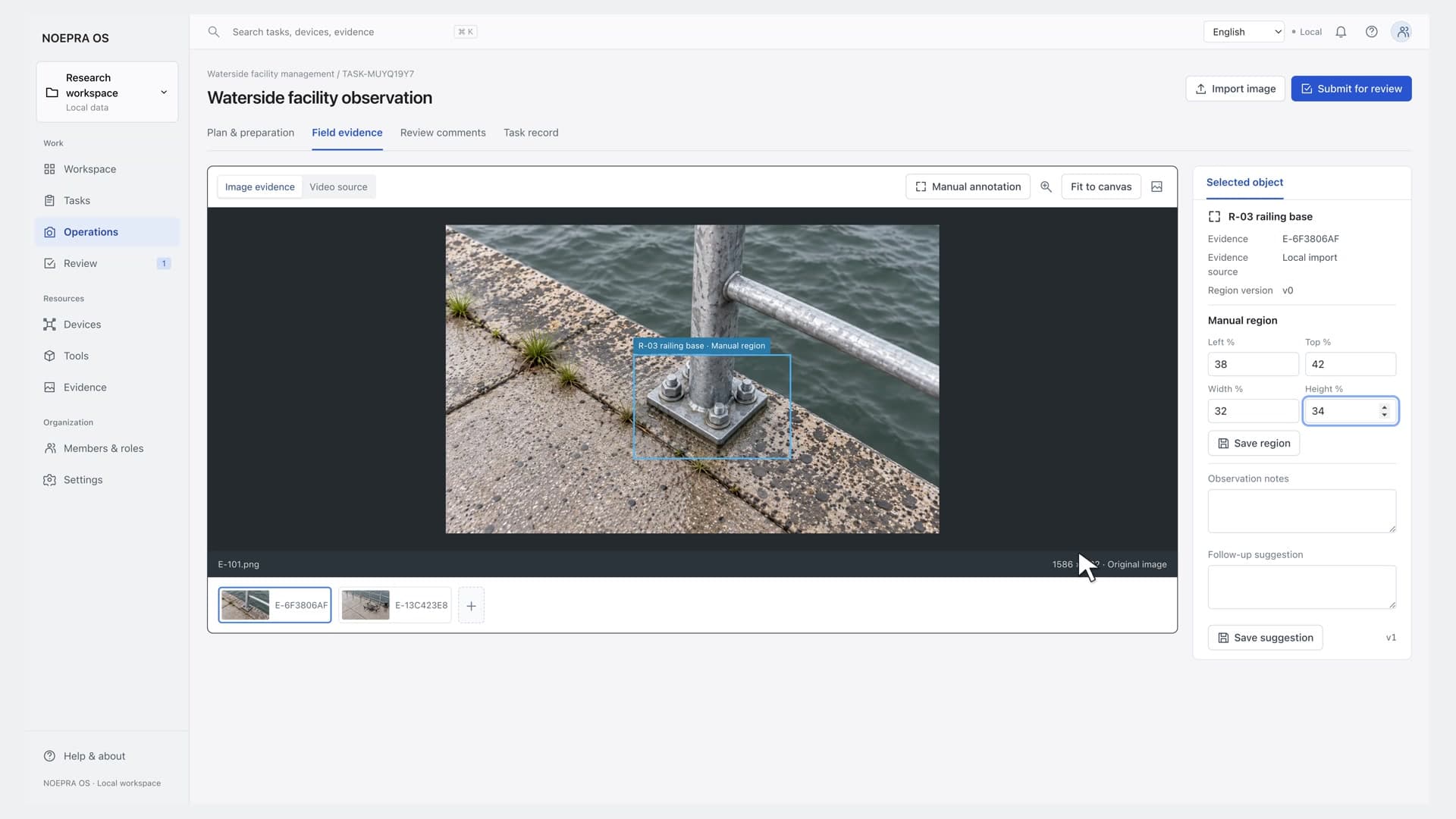 NOEPRA OS · Evidence and manual annotation