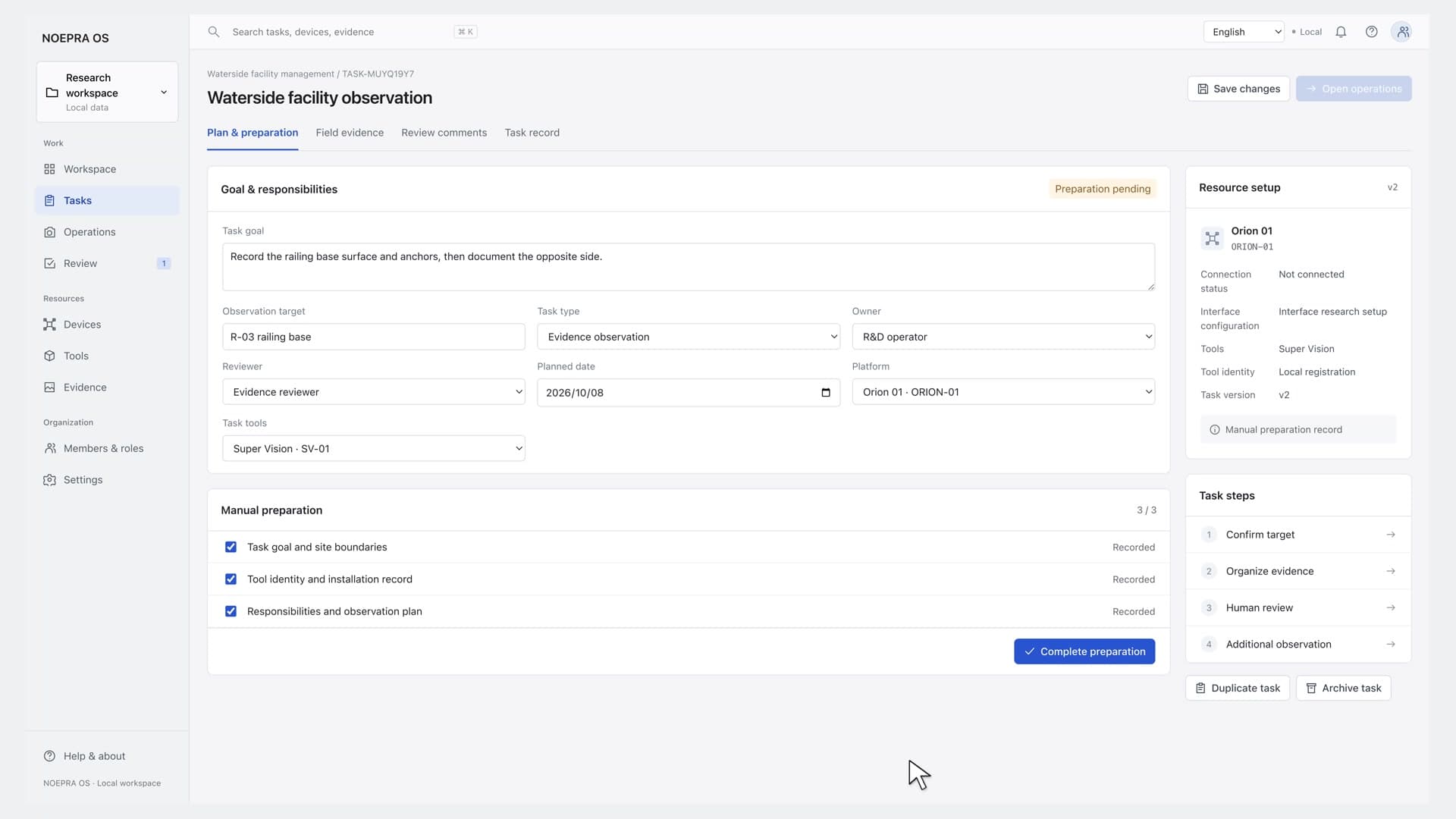 NOEPRA OS · Task preparation