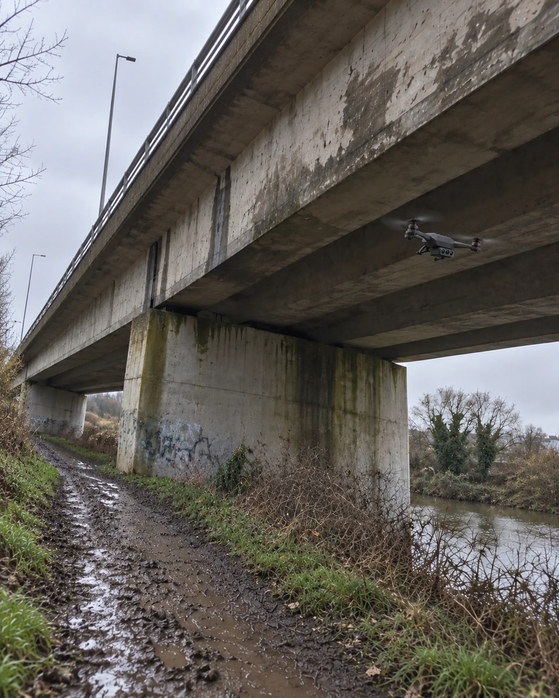Super Vision inspecting the underside of a bridge