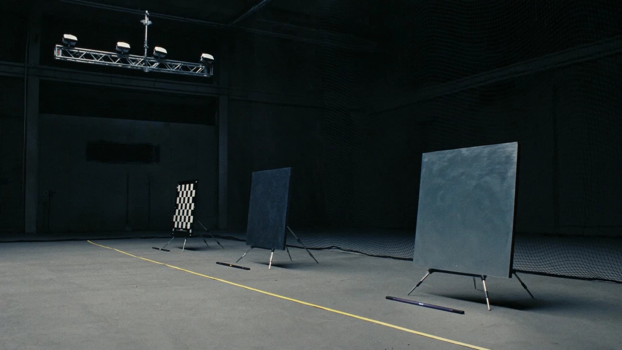 Reference targets placed at measured distances in a flight arena
