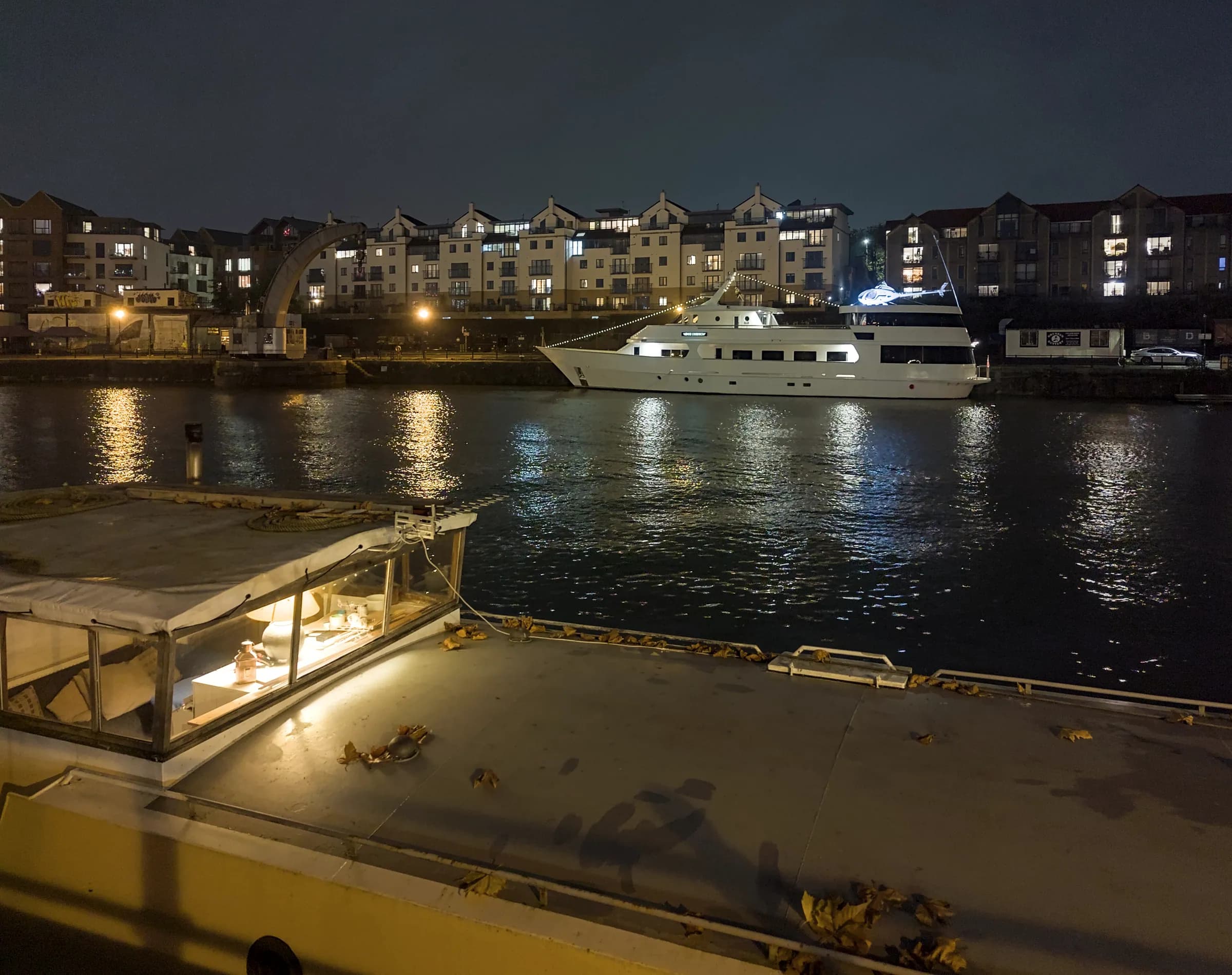 Harbourside lights reflected in the water
